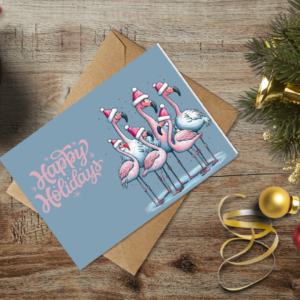 christmas themed holiday greeting card with a kraft envelope top view mockup template 6553774ab738fabf2c1e97bd@2x