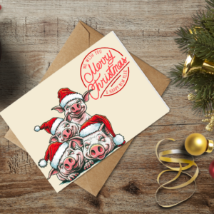 christmas themed holiday greeting card with a kraft envelope top view mockup template 655377d4b738fabf2c1e9865@2x