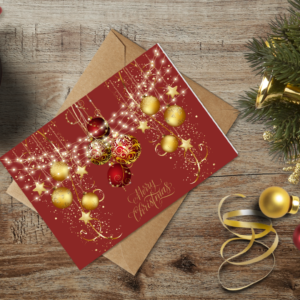 christmas themed holiday greeting card with a kraft envelope top view mockup template 65537abeb738fabf2c1e99b7@2x