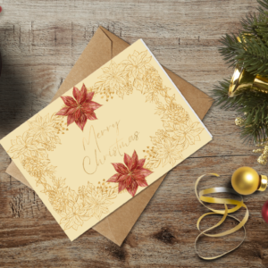 christmas themed holiday greeting card with a kraft envelope top view mockup template 65537c05b738fabf2c1e9bb0@2x