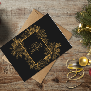 christmas themed holiday greeting card with a kraft envelope top view mockup template 65537da9b738fabf2c1e9d01@2x
