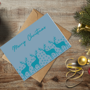 christmas themed holiday greeting card with a kraft envelope top view mockup template 655b36e4a2064af79c46c3c6@2x