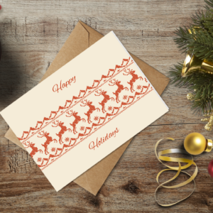 christmas themed holiday greeting card with a kraft envelope top view mockup template 655b3c1ca2064af79c46ca02@2x