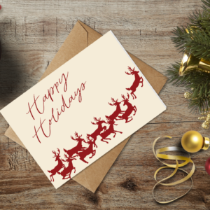 christmas themed holiday greeting card with a kraft envelope top view mockup template 655b3cfba2064af79c46cb29@2x