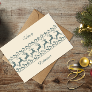 christmas themed holiday greeting card with a kraft envelope top view mockup template 655b3d75a2064af79c46cbd2@2x